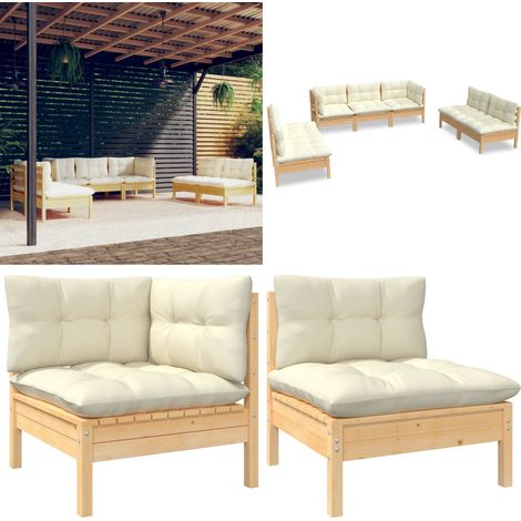 7-tlg. Garten-Lounge-Set mit Creme Kissen Massivholz Kiefer - Gartenzubehör - Lounge Set - Gartenmöbel - Esszimmergarnitur - Outdoor Möbel - Home & Living (1/5)