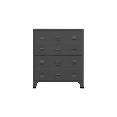 Commode 4 tiroirs métal Kibane 78cm - Style industriel-Gris (1/5)