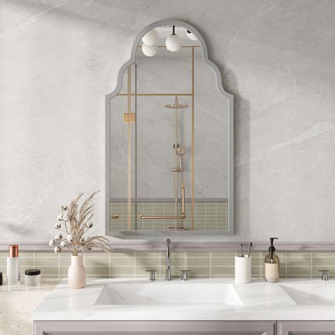 Specchio rettangolare 61x101 cm, riflette la luce e amplia visivamente lo spazio, telaio in metallo, argento (1/5)