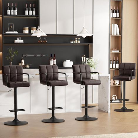 Barhocker 4er Set höhenverstellbar mit Rückenlehne und Armlehnen, drehbar, Kunstleder, Schwarzbraun (1/5)