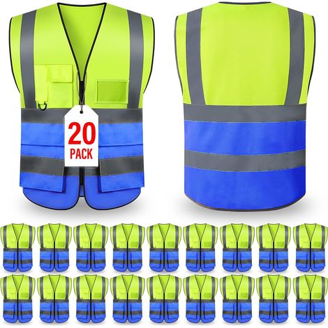 Gilet de sécurité, gilet haute visibilité, gilet réfléchissant avec 5 poches et fermeture éclair, adapté aux hommes et aux femmes, gilet de travail néon pour l'extérieur, taille moyenne
