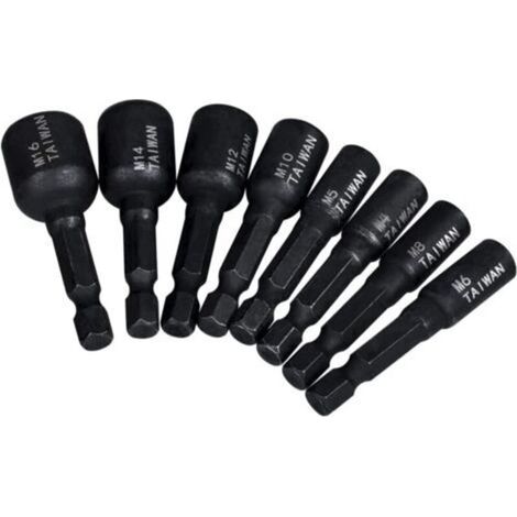8Pcs Adaptateur Douille de Taraud à 1/4" Tige Hexagonale Machine à Tarauder Carré Adaptateur de Taraud Douille Filetée M4/M5/M6/M8/M10/M12/M14/M16 pour Tournevis Pneumatique Perceuse Électriqu