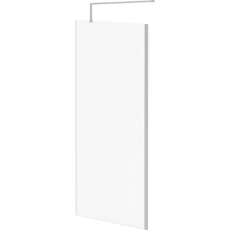 Pacco 8mm Fluted Glass Polished Chrome 1850mm x 900mm Walk In Shower Screen including Wall Channel and Support Bar (1/5)