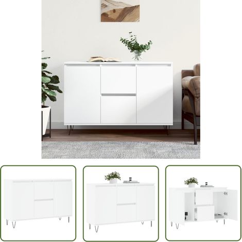 Maison Chic – Buffet blanc 104x35x70 cm en bois d'ingénierie – Grand espace de rangement – Pieds en fer pour robustesse – Meuble de rangement moderne (1/5)