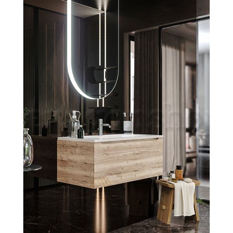Mobile Bagno rovere 90x50 Amalfi Lavabo Mineralmarmo lucido (1/5)