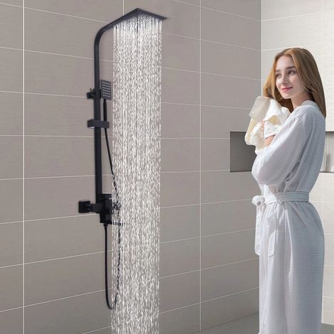 Duscharmatur Komplettset, Duscharmatur Duschsystem Schwarz, duschset Regendusche Schwarz mit Regendusche Duschkopf und Handbrause, Dusche Komplett für Badzimmer Höhenverstellbar 79-110cm (1/5)