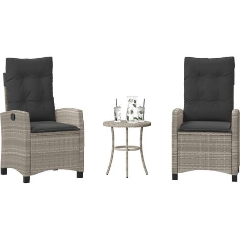 3-tlg. Bistro-Set mit Kissen Hellgrau Poly Rattan (1/5)