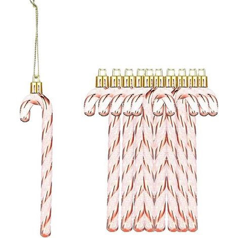 Lot de 12 décorations de Noël en forme de canne à sucre avec paillettes en plastique - Décoration pour fête de vacances - Rose doré (1/2)