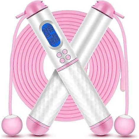 Corde à sauter lestée pour le fitness, sans fil, avec compteur de calories, réglable et numérique, rose (1/5)