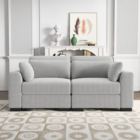 Canapé 2 Places en Velours Côtelé Résistant - 187x88x85cm - Canapé Loveseat - Petit Espace, Gris (1/5)