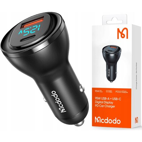 Mcdodo leistungsstarkes Schnellladegerät für Autos mit 2x USB-C, 95 W und LED-Anzeige (1/5)