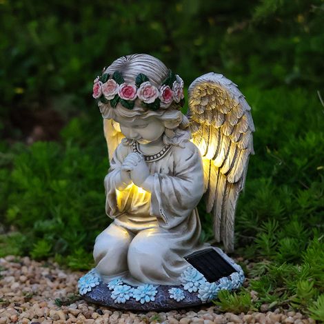 Lámpara solar transfronteriza con forma de ángel, hecha de resina, decoración para exteriores para niñas, jardín y hogar (Ángel Orando) (1/5)