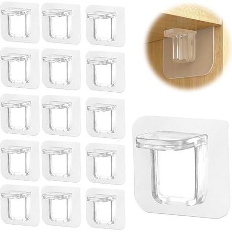 20 soportes autoadhesivos para estantes, de 70 x 70 mm, con una superficie autoadhesiva súper resistente, aptos para la parte inferior de los armarios, que permiten fijar los estantes sin necesidad de (1/5)