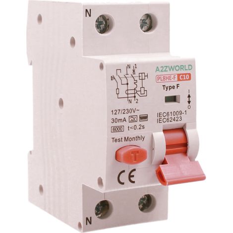 A2ZWORLD RCBO Interruttore Magnetotermico Differenziale Tipo F Curva C 1P+N 2M 6000A 30mA AC 230V IP20 IEC61009-1, Corrente Disponibili 10A 16A 20A 25A 32A 40A 63A (C10A) (1/3)