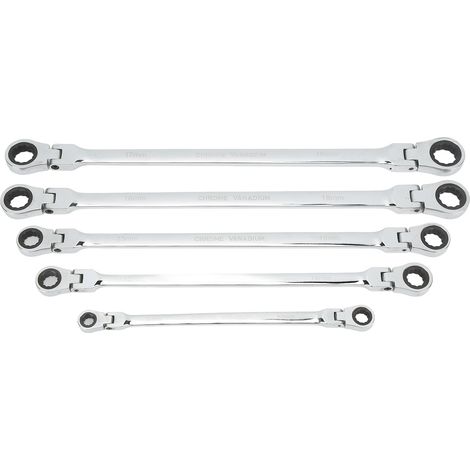 Jeu de 5 clés à rochet à tête flexible 72 dents, double embout cannelé et rallongé (1/5)