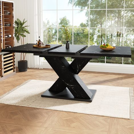Mesa extensible negra para 4-6 personas, efecto mármol, diseño en X, MDF y metal DESVIAE (1/5)