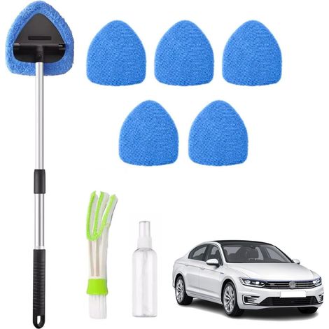 Outil de Nettoyage de Pare-brise,Nettoyage pare Brise Intérieur,Nettoyage de Pare-Brise avec Poignée,Brosse de Nettoyage de Pare Brise de Voiture Kit,6 Tampons en Microfibre et Flacons Pulvérisateurs (1/5)
