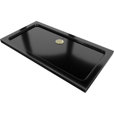 Mexen Flat rechteckige Duschwanne slim 120 x 70 cm, Schwarz, Siphon Gold - 40707012G