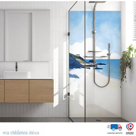 Panneau de douche : Aquarelle et côte bretonne - Alu composite - 90 - 245 (1/3)