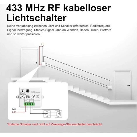 Interrupteur Sans fil, Kit interrupteur, 433Mhz Interrupteur émetteur Radio, 2200W/10A Récepteur, Interrupteur d'éclairage, Interrupteur RF et récepteur, interrupteur mural (1/4)