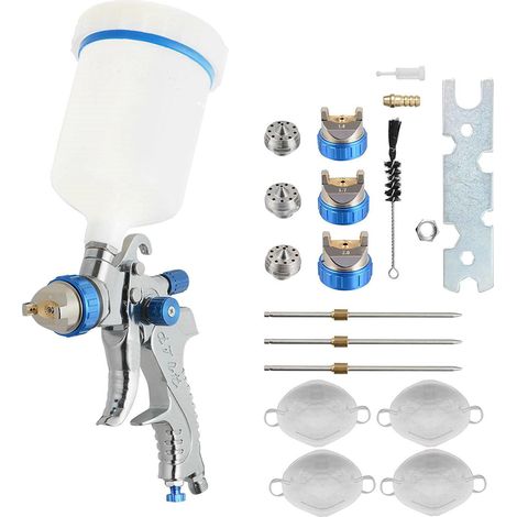 Pistola de pintura con sistema de pulverización y 3 boquillas: 1,4 mm / 1,7 mm / 2,0 mm (azul) (1/5)
