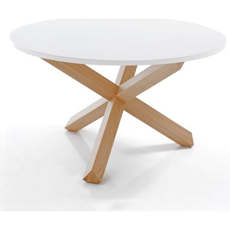 Mesa redonda efecto madera lacada en blanco cm. Alto 75 x Ø 120 (1/4)