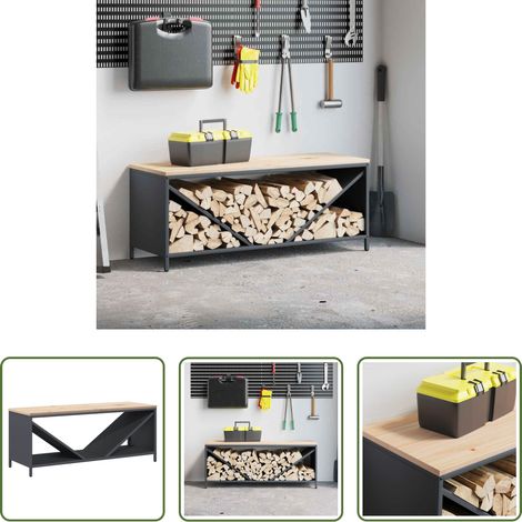 Porte bûches - Étagère à bois de chauffage avec plateau en bois anthracite (1/5)