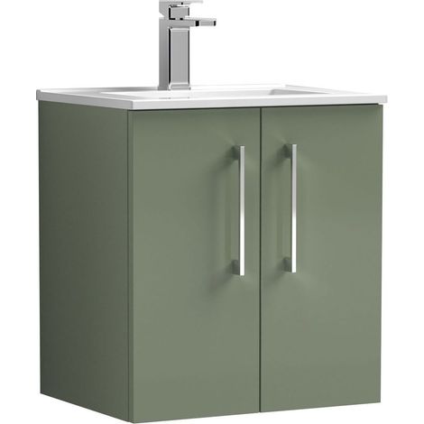 Balterley Contemporary Bathroom 2 Soft Close Door & Minimalist Wall Hung Vanity Unit Basin, Satin Green, 500mm
