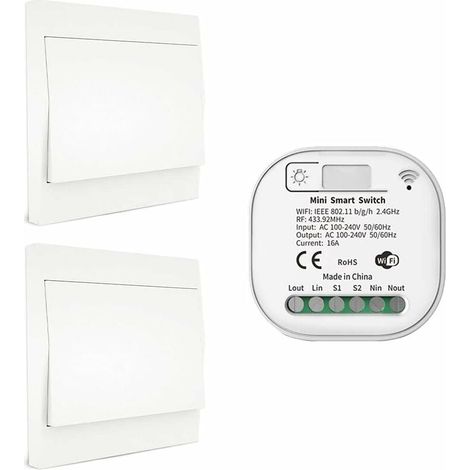 RF433 et WiFi Télécommande sans Fil Interrupteur d'éclairage, Pas de Batterie & câblage & hub requis, Compatible avec Alexa Google Home Tuya Smart Life APP, 2 Commutateur 1 récepteur Kit (1/5)