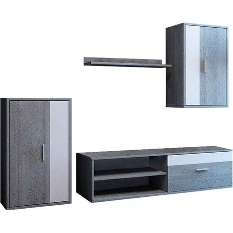 Home Heavenly® - Mueble salón modular BOSCO, Conjunto completo de estilo nórdico minimalista. Color: Roble Nelson-Blanco (1/5)