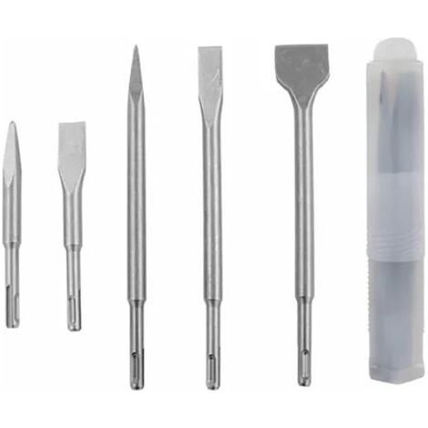 Jeu De Burins, 5 Pièces Perceuse à Percussion Burins Marteau électrique Burin Ensemble Tige Ronde 40Cr Acier Marteau Rotatif Burin Point De Consigne Béton Et Burin Plat Pour Meuler, Pelleter
