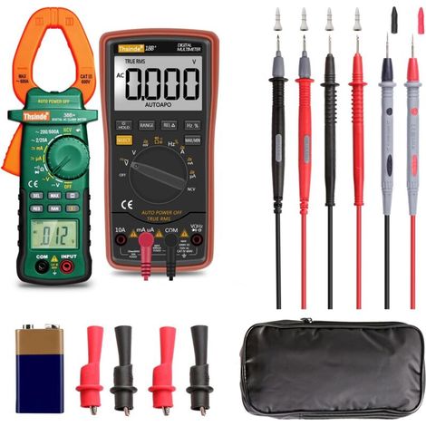 Multimètre numérique à plage automatique et pince multimètre – avec sac de rangement, pinces crocodiles pour batterie, fils de test pour tension AC/DC/courant, alerte de tension, amplificateur Ohm/Vol (1/5)