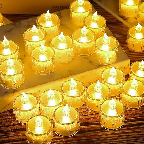 Candele LED confezione da 35 - Fiamma tremolante, Tealight, Batterie incluse per Natale, Albero di Natale, Pasqua, Matrimonio, Festa (Giallo) [Classe energetica A]