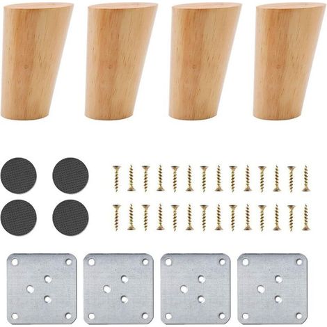 Ensemble de 4 pieds de meuble en bois de chêne – Hauteur 8 cm – Capacité 100 kg – Accessoires inclus pour installation rapide (1/5)
