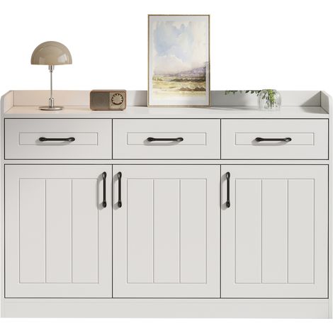 Aparador con 3 Cajones y 3 Puertas, Estantes Ajustables, en Tablero de Partículas, 120 × 35 × 80 cm, Blanco