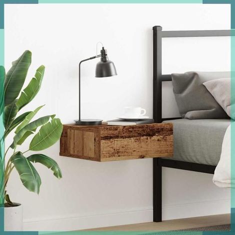 861119 Table de chevet flottante vieux bois bois d'ingénierie (1/5)
