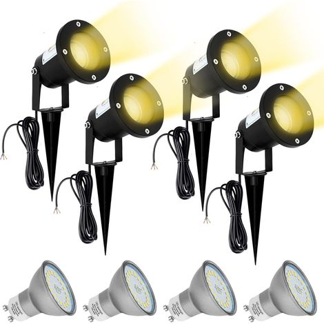 4X Spot LED GU10 Extérieur 5W 230V Etanche IP65 Lampe Exterieur de Jardin Incluant 4 Ampoules GU10 5W Blanc Chaud pour Terrasse Chemin Arbuste Plante Patio (1/5)
