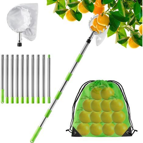 Teleskop Obstpflücker mit Edelstahl-Teleskopstange - Profi Obstpflücker für Gärtner - Verstellbarer Pflückkorb für hohe Bäume，4m