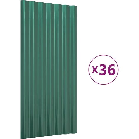 Lot de 36 Panneaux de toiture, Plaque moderne, Haute qualité, Acier enduit de poudre Vert 80x36 cm OIB5097E (1/4)