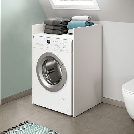 M&S – Meuble machine à laver blanc 66x60x101 cm – Panneaux de particules mélaminés – Finition papier décor blanc mat – Gain de place