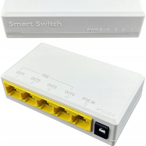 Ripetitore POE 104JS – 1x IN 4x OUT  24W, 10/100 Mbps, 57V  Compatibile con Telecamere IP, Controllo Accessi  Compatto 93x51x23 mm