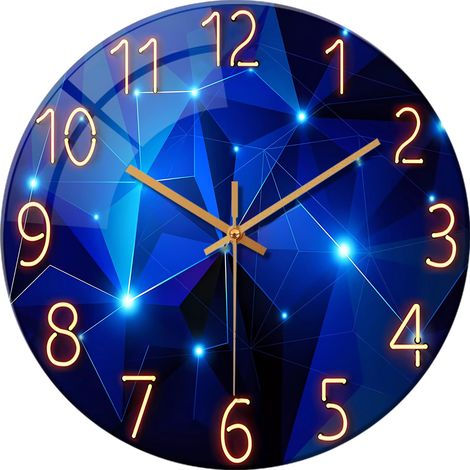 Horloges murales Bleues pour décoration de Salon, horloges murales de Cuisine à Piles, Horloge Murale Ronde en Verre de 30,5 cm, silencieuse, sans tic-tac (1/5)