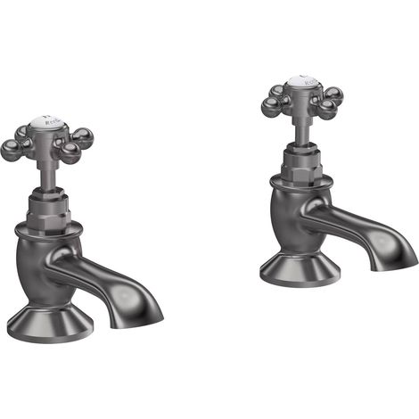 Hudson Reed Topaz Hexagonal Crosshead Bath Taps Pair - Brushed Pewter