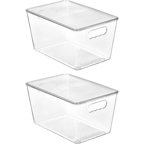 Lot de 2 boîtes de rangement avec couvercle, empilables en plastique pour le rangement et l'organisation de la cuisine (1/5)