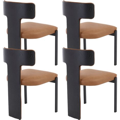 Wahson Sillas de Comedor Juego de 4, Eco-Piel Sillas con Patas de Madera y Metal, Modernas Sillas para Cocina y Salón, Marrón