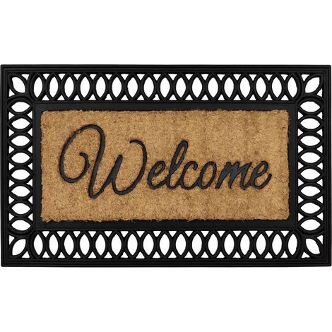 Orana Embossed Rubber Tuffscrape Coir Doormat, 40x70cm, Welcome (1/4)
