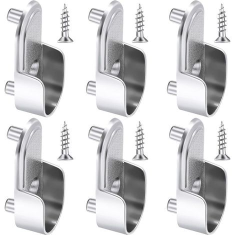 support ovale pour tringle à vêtements, finition nickel argenté, fixation pour tringle de 15 mm, et 6 vis incluses pour penderie. (1/5)