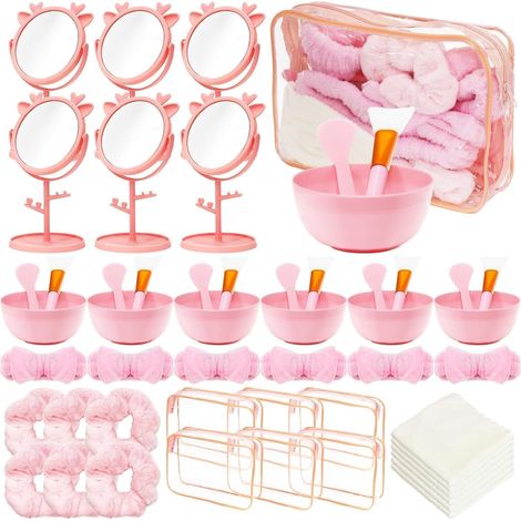 48 Pièces Kit Fournitures Spa Party – Bols Masque Facial, Miroirs, Bandeaux, Chouchous, Pochettes Cosmétiques, Lingettes Visage – Accessoires pour Soirée Spa, Pyjama Party et Anniversaire (1/5)