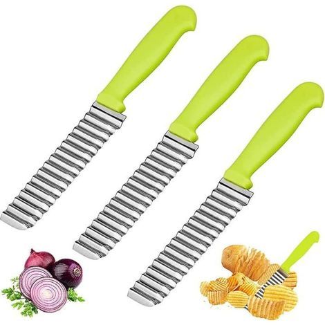 3-teiliger, wellenförmiger Obst- und Gemüseschneider, Kartoffelschneider aus Edelstahl, multifunktionaler Kartoffelschneider mit Griff (1/5)