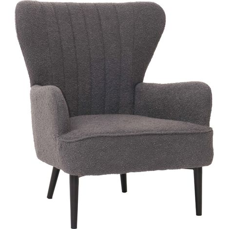 [NEUWERTIG] Lounge-Sessel HHG-067, Cocktail-/Ohrensessel Polsterstuhl Retro Vintage Stoff Bouclé (600g/m²) Öko-Tex dunkelgrau